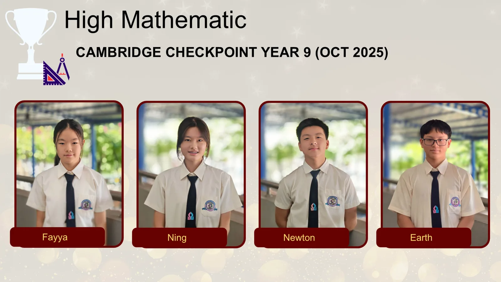 Cambridge Checkpoint Year 9 (Oct 2025), High Mathematics — Fayya, Ning, Newton and Earth