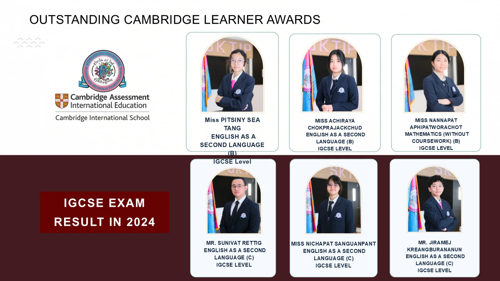 Outstanding Cambridge Learner Awards, IGCSE exam results 2024, continued