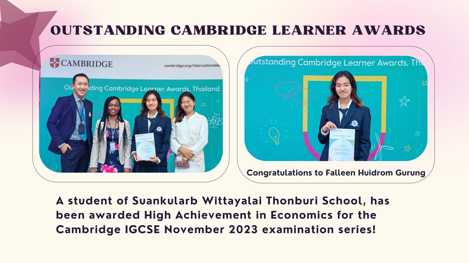 Outstanding Cambridge Learner Awards — Falleen Huidrom Gurung, Economics A*, IGCSE November 2023