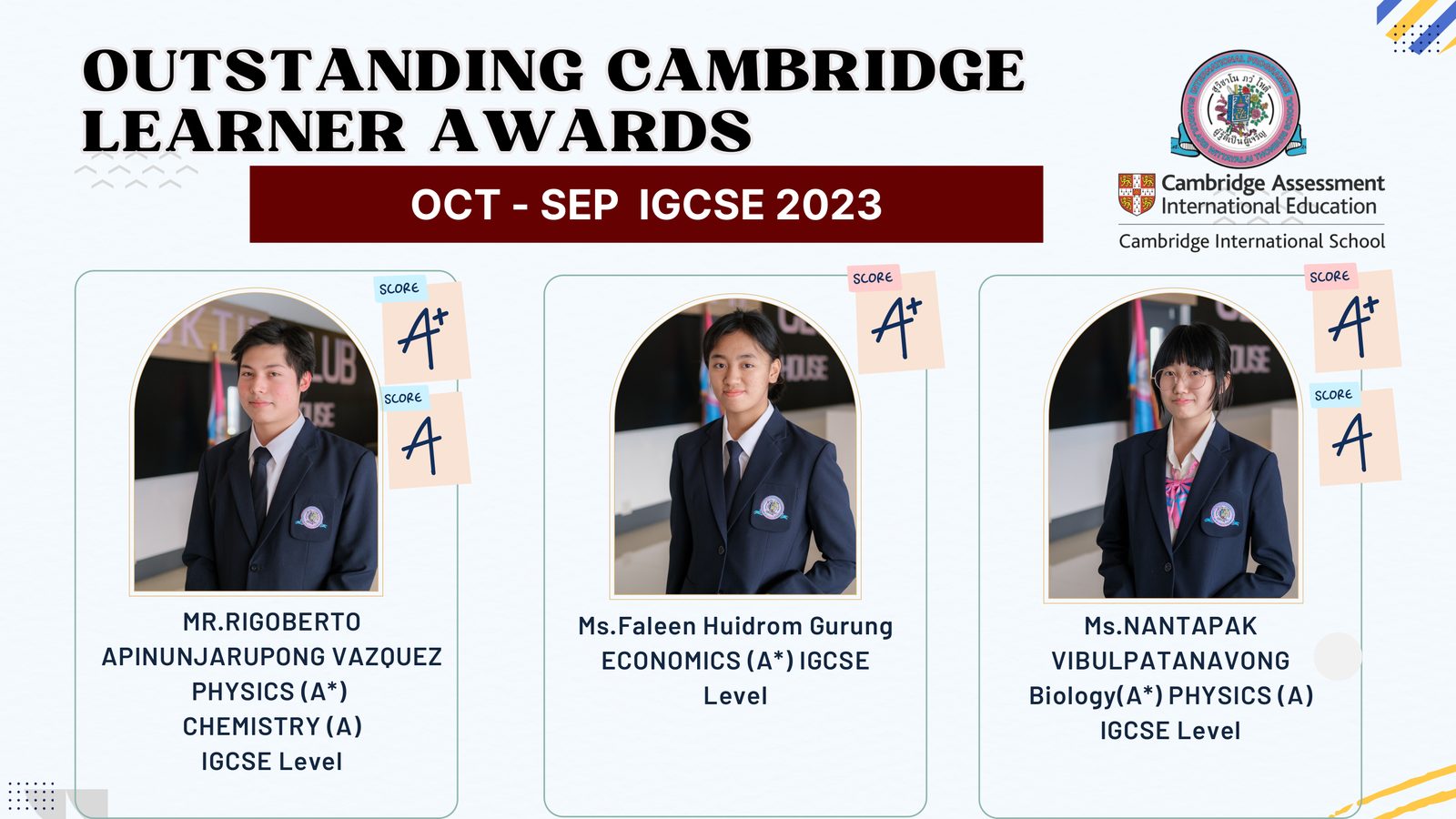 Outstanding Cambridge Learner Awards, Oct–Sep IGCSE 2023 results