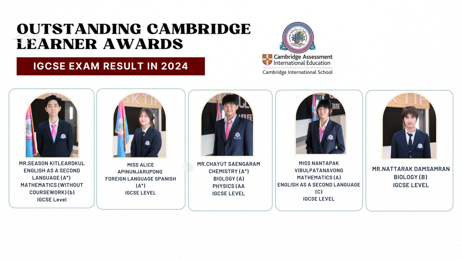 Outstanding Cambridge Learner Awards, IGCSE exam results 2024