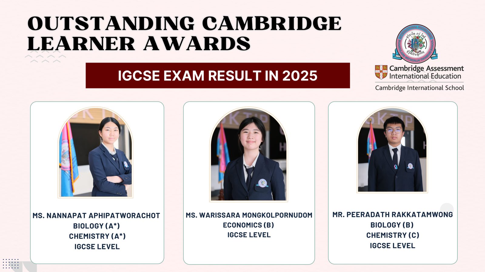 Outstanding Cambridge Learner Awards, IGCSE exam results 2025