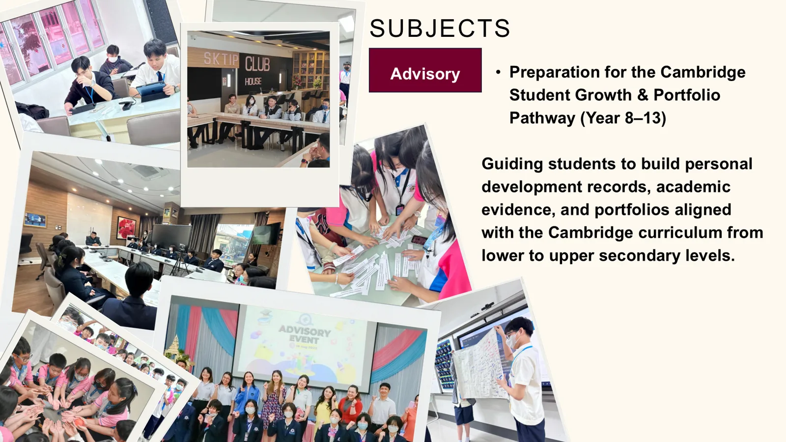 Advisory subject — Preparation for the Cambridge Student Growth and Portfolio Pathway (Year 8–13)
