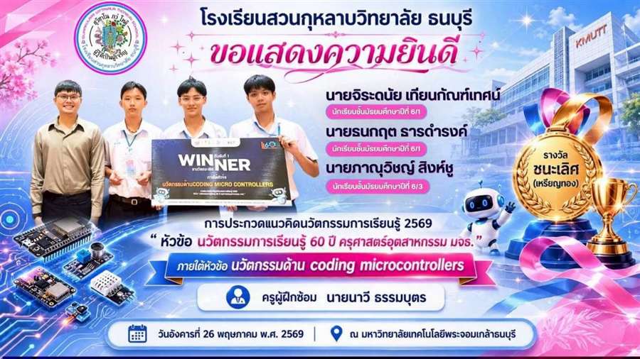 รางวัลชนะเลิศเหรียญทอง Coding Microcontrollers 2569